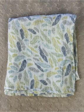 Upsimples Blue Green Feathers Baby Swaddle Blanket White Bamboo Blend Cotton